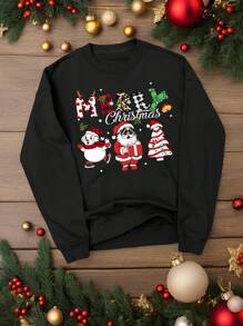 Manfinity Homme 男士圣诞口号印花圆领长袖休闲运动衫，秋季 - 黑色 - 查看 2