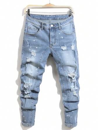 Manfinity Homme Plus Size Men Slim Fit Ripped Jeans With Pockets