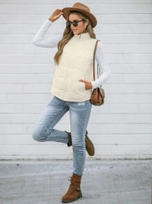 EMERY ROSE 2024 Autumn/Winter New White Quilted Padded Coat, Warm Lining - White - View 8