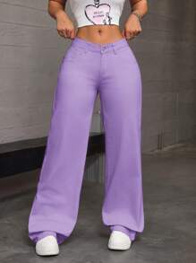 SHEIN Tall Damen Loose Fit Weite Bein Taschen Lässig Jeans