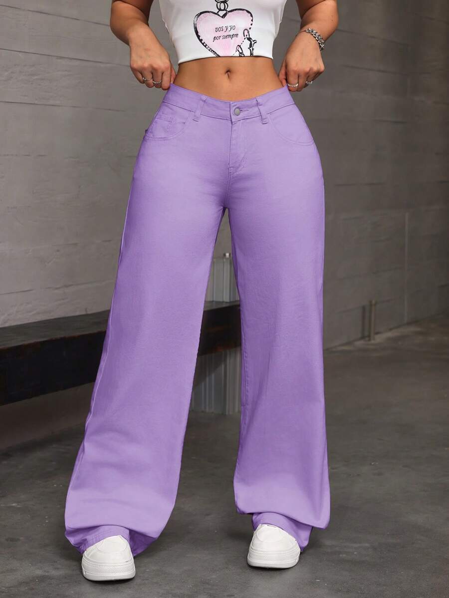 SHEIN Tall Damen Loose Fit Weite Bein Taschen Lässig Jeans