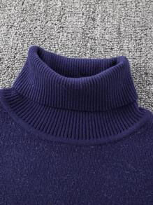 Tween Boy 休闲运动高领长袖针织毛衣，冬季保暖厚套头衫，宝蓝色