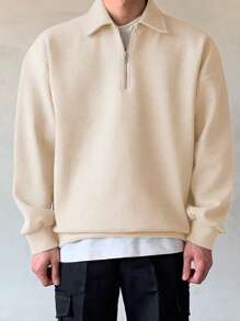 DAZY Sweat-shirt minimaliste à manches longues avec fermeture éclair à l'avant de couleur unie pour homme, pour un port casual quotidien, convient pour le tennis - Blanc - Voir 2