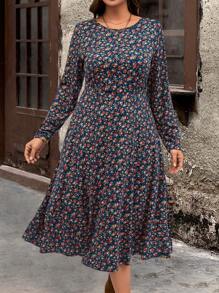 EMERY ROSE Vestido informal de talla grande para mujer con cintura ceñida y estampado floral ditsy para invierno