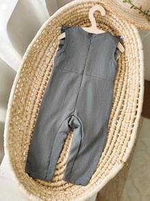 休闲百搭保暖棋盘兔子羊毛婴儿女童连体衣，按扣底部设计方便穿脱，柔软舒适的面料可舒缓宝宝，秋冬季 - 灰色 - 查看 2