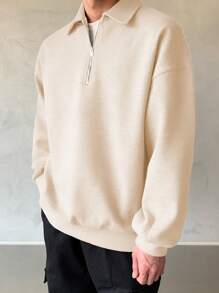 DAZY Sweat-shirt minimaliste à manches longues avec fermeture éclair à l'avant de couleur unie pour homme, pour un port casual quotidien, convient pour le tennis - Blanc - Voir 4