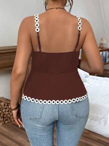 Calvaya Áo ba lỗ dây mảnh Colorblock cỡ lớn không tay cài nút phía trước đơn giản thường ngày áo thun họa tiết cho nữ - màu nâu - Xem 2