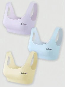 3pcs Girls Cute Pattern Blue & Lilac Skin-Friendly Breathable Camisole Set - Multicolor - View 1