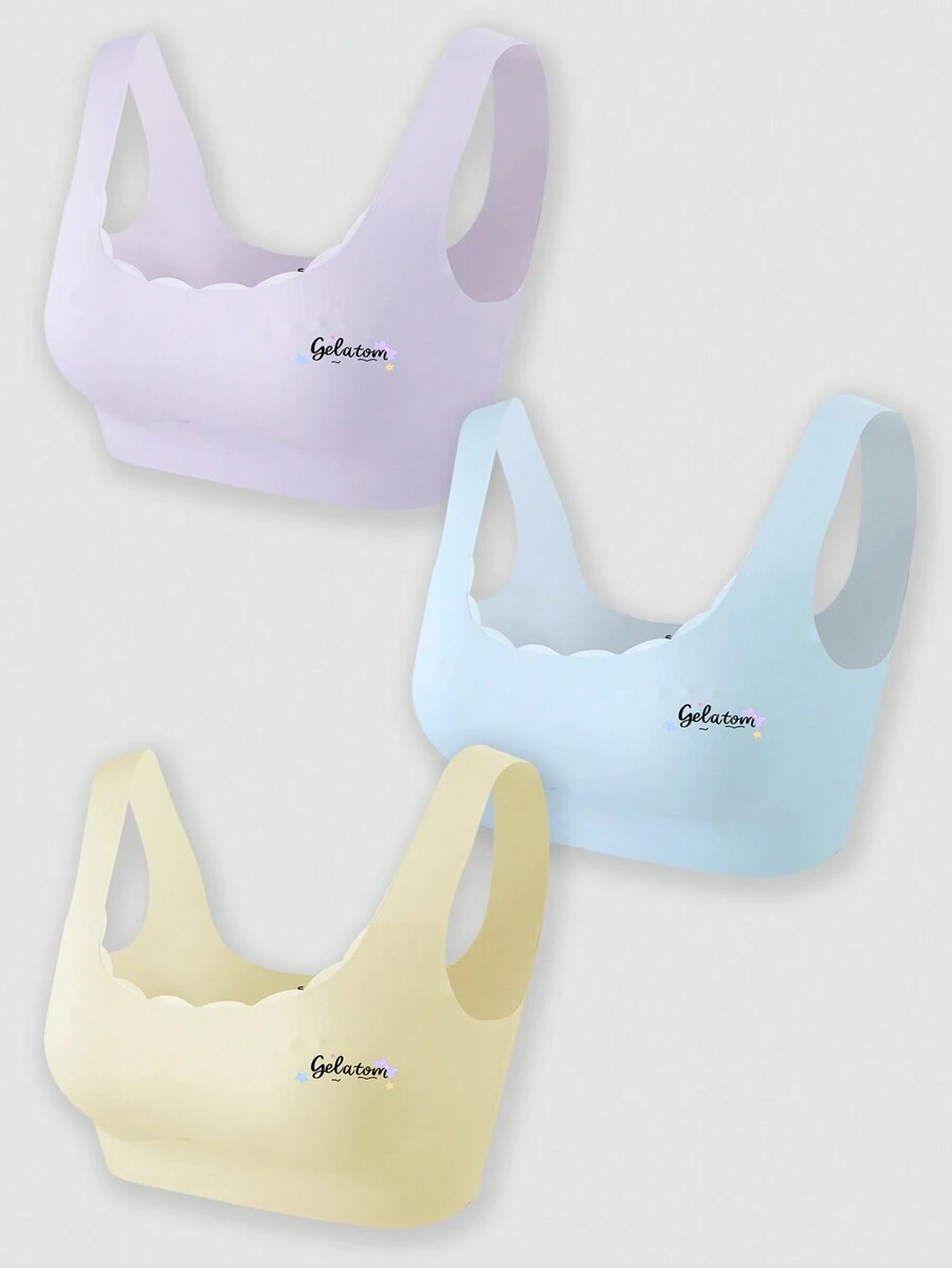 3pcs Girls Cute Pattern Blue & Lilac Skin-Friendly Breathable Camisole Set - Multicolor - View 1