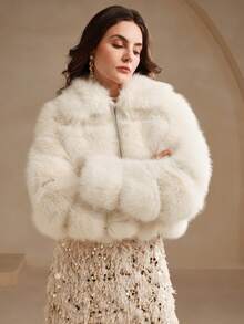 Anewsta Eleganter Kunstpelzmantel, modische Fell- und Wollmischung Oberbekleidung für Frauen, geeignet für Herbst, Winter, Ausgehen, Formell, Weihnachten, Hochzeit, elegante Party