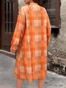 EMERY ROSE Plus Size Plaid Print Button-Down Long Sleeve Country Casual Dress,Winter Clothes For Women