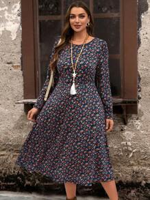EMERY ROSE Vestido informal de talla grande para mujer con cintura ceñida y estampado floral ditsy para invierno