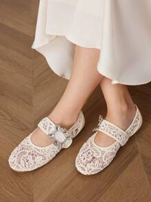 CUCCOO HITCHD Women Round Toe Comfortable Lace Flat Shoes, White - White - View 6