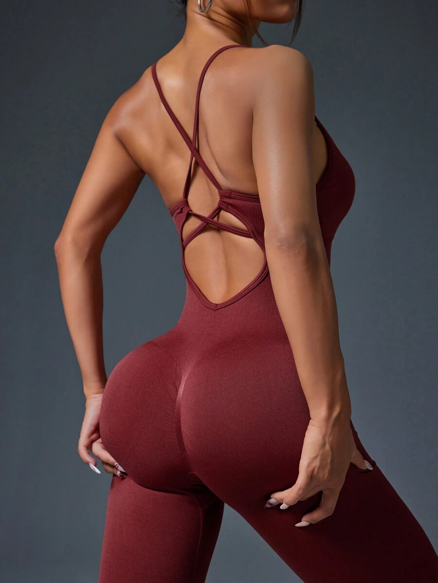 Slayform Bộ đồ liền thân không tay Quần legging thể thao, Thời trang tối giản, mặc hàng ngày cho Tết Nguyên đán - Màu Đỏ Sâu - Xem 1