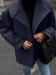 Calvaya 女式大码冬季纯色翻领双排扣休闲大衣