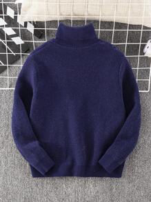 Tween Boy 休闲运动高领长袖针织毛衣，冬季保暖厚套头衫，宝蓝色