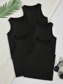 5pcs/Pack Tween Boy Comfortable Casual Sleeveless Undershirts