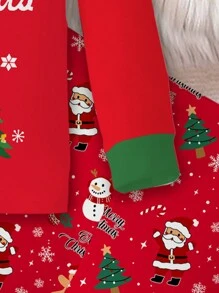 SHEIN Christmas Cute Cartoon Santa Claus, Gingerbread Man, Snowman, Christmas Tree, Snowflake, Hoho Pattern, Young Girl Casual Minimalist Red Festive Soft Cozy Long Sleeve Pants Pajama Set, Suitable For Autumn/Winter, Snug Fit, Christmas Girls Outfits, Christmas Young Girl Clothes, Christmas Pajama, Christmas Young Girl Pajamas, Girls Pajamas - Multicolor - View 5
