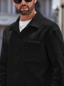 Manfinity VCAY Men's Knitted Casual Loose Batwing Collar Shacket, Suitable For Spring & Autumn - Black - View 6