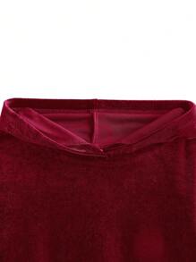 SHEIN 2 件套女宝宝毛绒户外时尚连帽套装 - 酒紅色 - 查看 10