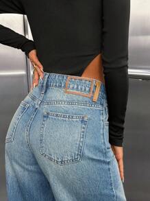 EURMUSE WOMEN STRAIGHT LOW WAIST JEANS - Medium Wash - View 8