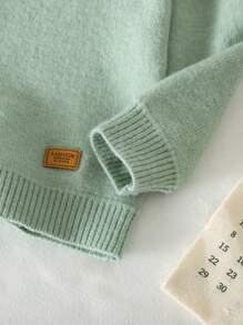 SHEIN Vintaside Kids Baby Boy Knit Sweater,Fashionable Crew Neck Thermal Lined Pullover,Soft Modest Warm Base Layer For Autumn Back-To-School,Gentleman Style,Sage Green - Green - View 6