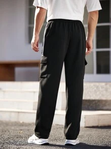 Manfinity Homme Pantalón de chándal casual y sencillo para hombre para uso diario, pantalón de chándal de pierna recta casual y larga con cordón, regalo para esposo o novio