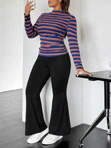 SHEIN EZwear Setelan 2 Potong Hangat Bergaris Kerah Tinggi Ukuran Besar untuk Musim Dingin - MultiWarna - View 1