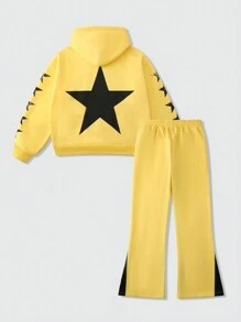 ROMWE MEN Street Life Men's Loose Hoodie & Pants Sweatsuit Tracksuit, Street Style - Yellow - View 2