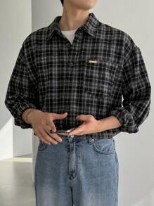 DAZY 男士格子印花休闲正装衬衫，简约时尚，适合日常穿着和秋季服装