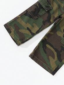 SHEIN Baby Boy Unisex Street Personalized All-Match Casual Versatile Camouflage Cargo Relaxed Fit Denim Jeans, 2024 Essential Item - Army Green - View 5