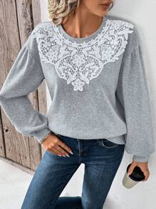 SHEIN LUNE Women's Casual Lace Long Sleeve Sweatshirt, Holiday Wear