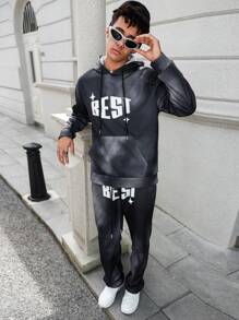 Manfinity Roghcode Men's Autumn Letter Print Long Sleeve Drawstring Hoodie And Sweatpants Casual Tracksuit Set - Multicolor - View 6