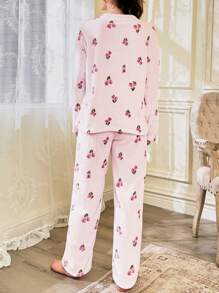 CottageSlumber Floral Printed Fleece Long Sleeve Top And Long Pants Women's Fluffy Pajama Set Holiday Season, Fall Winter Clothes
