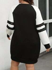 SHEIN LUNE Plus Size Women Raglan Sleeve Contrast Color Spliced Casual Sweatshirt Dress For Autumn Thanksgiving Outfit Women New Years Women Outfit Winter Dresses Winter Clothes Women Rave Outfits Winter Clothes For Women Tops