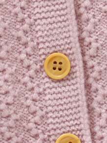 SHEIN Newborn Baby Contrast Color Turndown Collar Single-Breasted Long Sleeve Casual Knitted Romper, Autumn/Winter - Pink - View 5