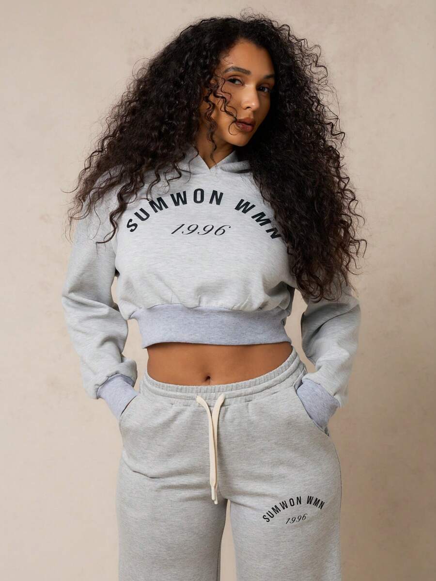 SUMWON WOMEN 基本款插肩袖连帽卫衣运动健身休闲服高级运动服秋冬休闲运动舒适