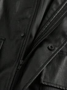 Manfinity NXTstreet Herren Loose Woven Jacke aus PU-Leder, Cargo Ausgeh Schwarze Jacke mit Langarm, als Geschenk für Freunde, Ehemann, Freund, für Herbst und Winter - Schwarz - Übersicht 8