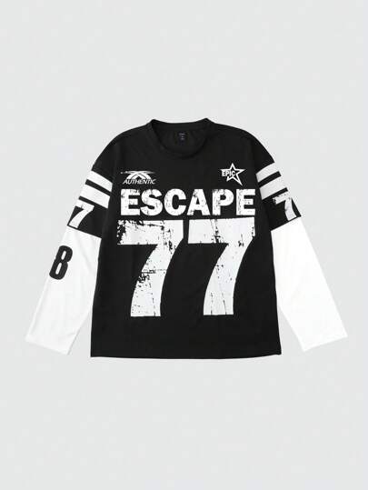 Street Life T-shirt à manches longues épais avec épissage 2 en 1, style streetwear pour hommes