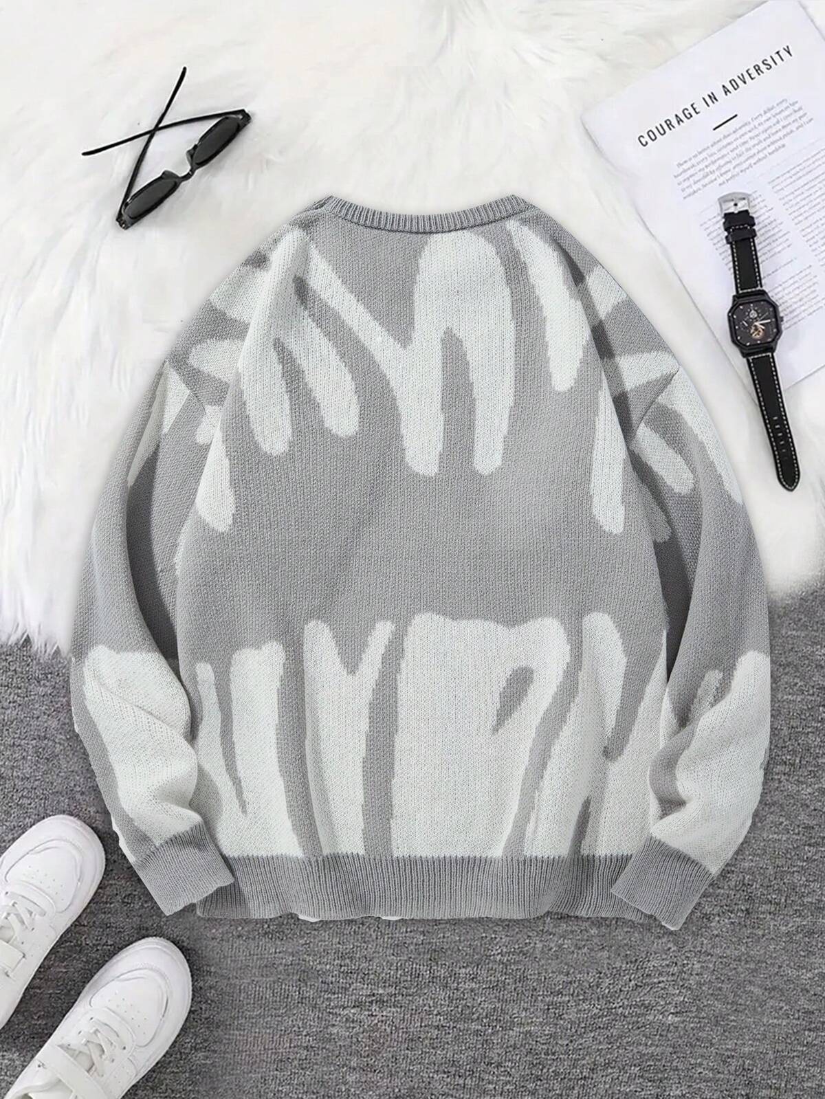 Manfinity Hypemode Pull décontracté à col rond, manches longues avec détail graphique, pour l'automne et l'hiver 5
