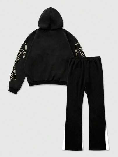 Street Life Survêtement homme casual avec sweat-shirt à capuche imprimé de lettres et pantalon de jogging