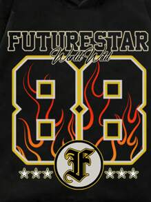 ROMWE MEN Street Life Men's Casual Letter Print Hoodie And Sweatpants Tracksuit - Black - View 3