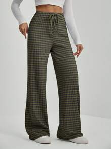 SHEIN Tall Quần dài phong cách ngày lễ thường ngày in họa tiết sọc dành cho nữ - xanh quân đội - Xem 6