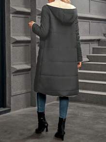 SHEIN Clasi Áo khoác có mũ trùm đầu cho nữ, dài và có thể đảo ngược, phù hợp với trang phục mùa thu/đông - Xám - Xem 2
