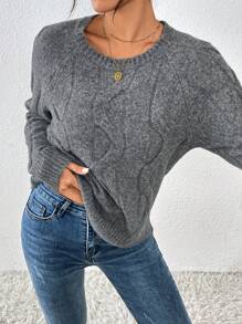 Chiquease Women's Dark Grey Crew Neck Twist Rope Thick Warm & Soft Pullover Sweater Knit Pullover Fall Winter - Dark Grey - View 6