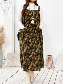 EMERY ROSE Vintage Linen Floral Print Sleeveless Pocket Dress Maxi Women Outfit - Multicolor - View 4