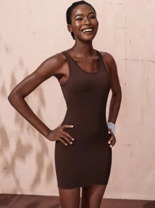 VARSITIE Backless Bra Padded Mini Slim Yoga Women Active Dresses - Brown - View 3