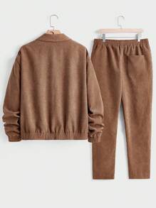 Manfinity VCAY 2pcs Men's Woven Collar Button-Up Long Sleeve Casual Jacket & Pants Set - Brown - View 2