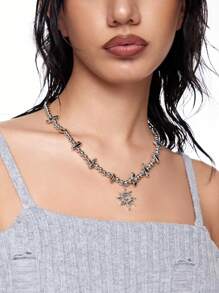 ROMWE Goth 1 chiếc vòng cổ mặt dây chuyền bằng kim loại xoắn ốc phong cách Punk thời trang và đính hạt - Bạc - Xem 5