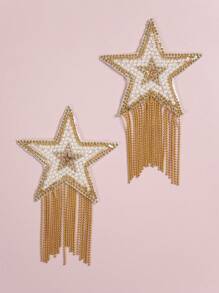 1 par de cobertor de pezones con forma de pentagrama de strass y borlas de talla grande